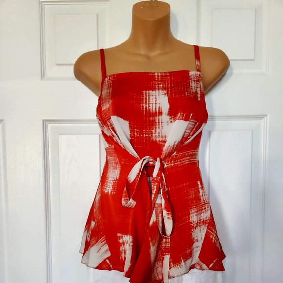 MARISSA WEBB SILK TOP RED AND GRAY ABSTRACT PATTERN SIZE XS - Picture 1 of 13